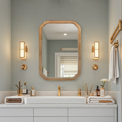 29.72*19.69 inches Functional Mirror with Cabinet, Wood Framed Bathroom Wall Cabinet with Mirror and Adjustable Shelves, Wall Mounted Mirror with Storage for Bathroom