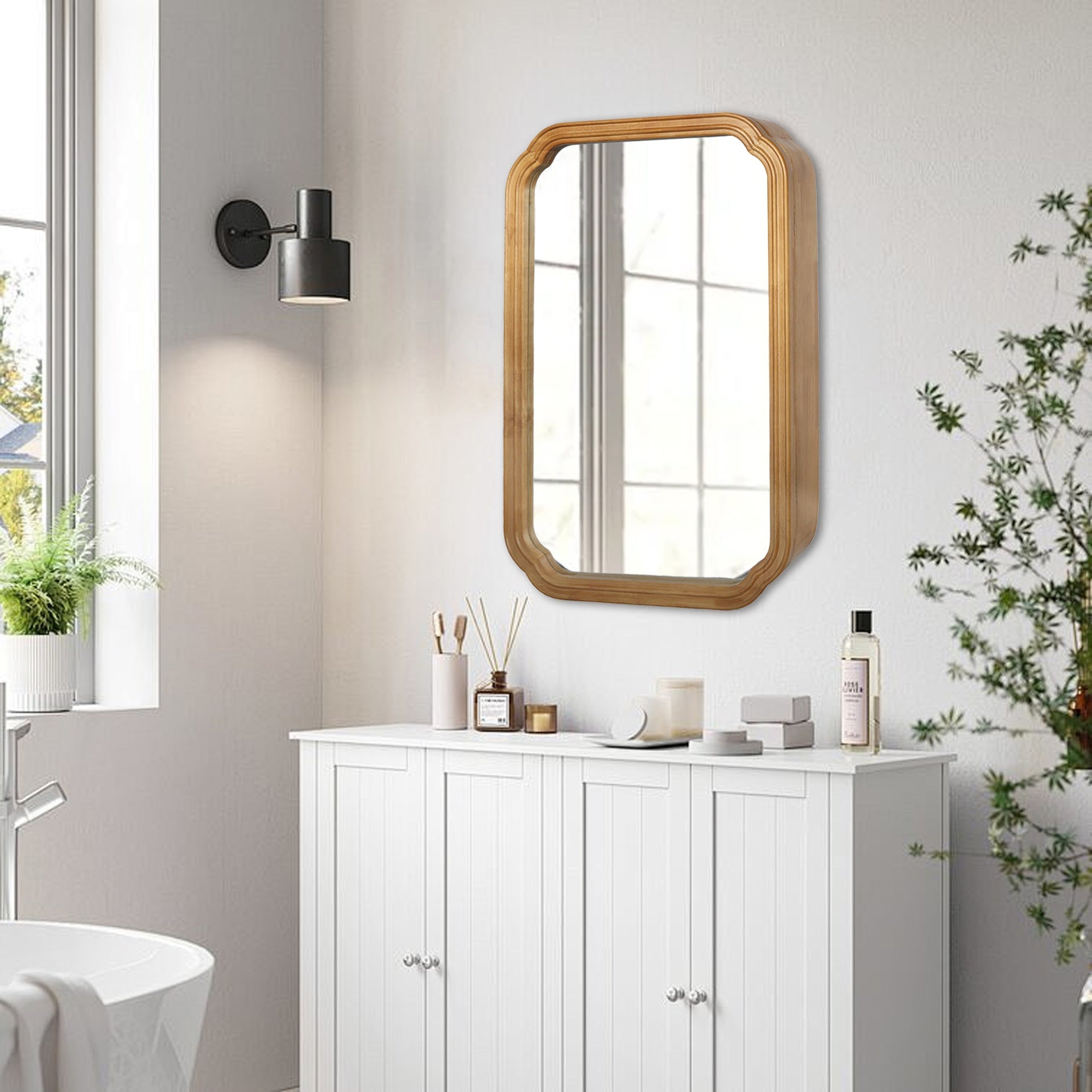 29.72*19.69 inches Functional Mirror with Cabinet, Wood Framed Bathroom Wall Cabinet with Mirror and Adjustable Shelves, Wall Mounted Mirror with Storage for Bathroom