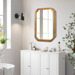 29.72*19.69 inches Functional Mirror with Cabinet, Wood Framed Bathroom Wall Cabinet with Mirror and Adjustable Shelves, Wall Mounted Mirror with Storage for Bathroom