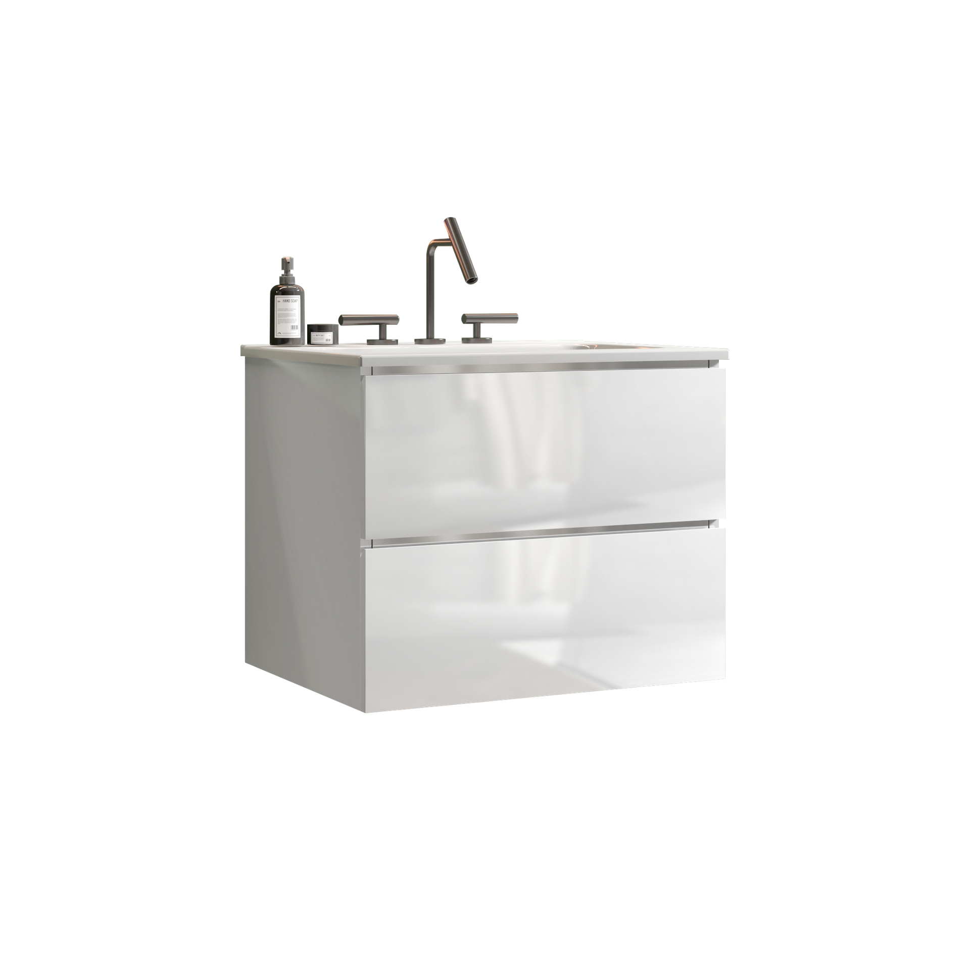 TIA  24" Wall Mount White Glossy Bathroom Vanity with Ceramic Sink with Three Faucet Holes, Large Storage Floating Bathroom Vanity for Bathroom, One-Piece Sink Basin without Drain, Pre-assembled
