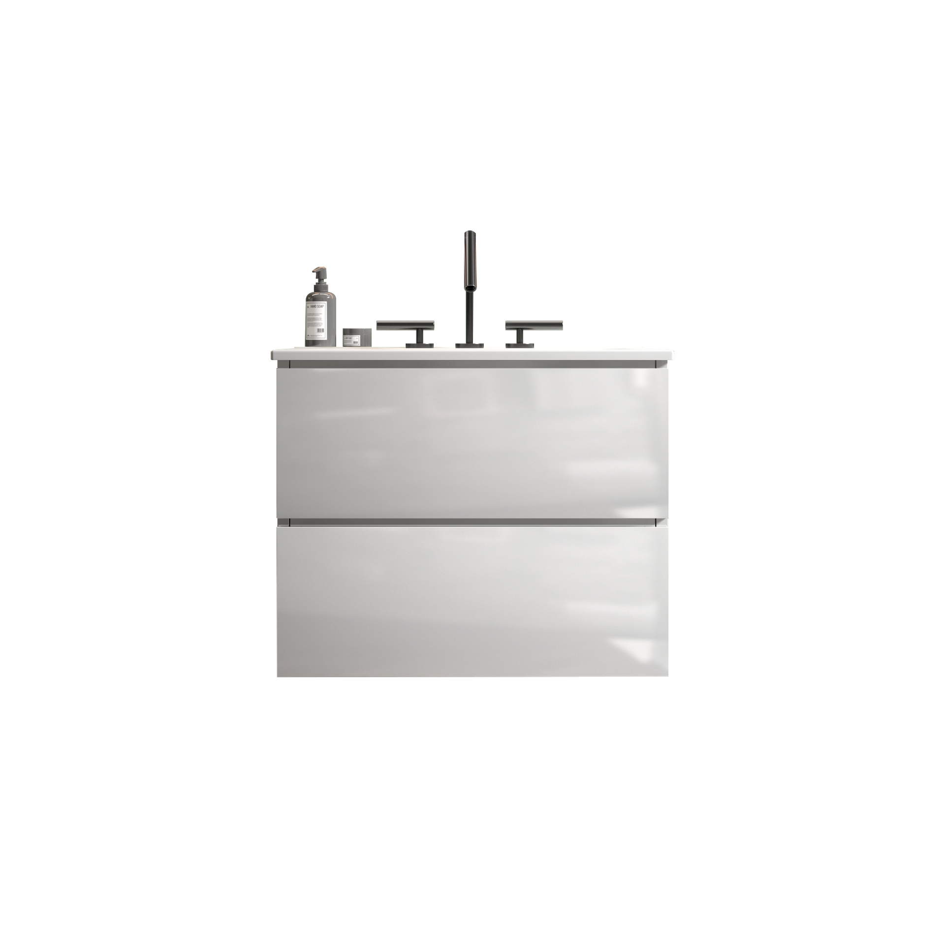 TIA  24" Wall Mount White Glossy Bathroom Vanity with Ceramic Sink with Three Faucet Holes, Large Storage Floating Bathroom Vanity for Bathroom, One-Piece Sink Basin without Drain, Pre-assembled