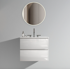 TIA  24" Wall Mount White Glossy Bathroom Vanity with Ceramic Sink with Three Faucet Holes, Large Storage Floating Bathroom Vanity for Bathroom, One-Piece Sink Basin without Drain, Pre-assembled
