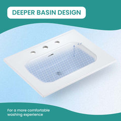 BB0924Y331, Integrated white ceramic basin with three predrilled faucet holes, drain assembly NOT included