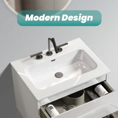 BB0924Y331, Integrated white ceramic basin with three predrilled faucet holes, drain assembly NOT included