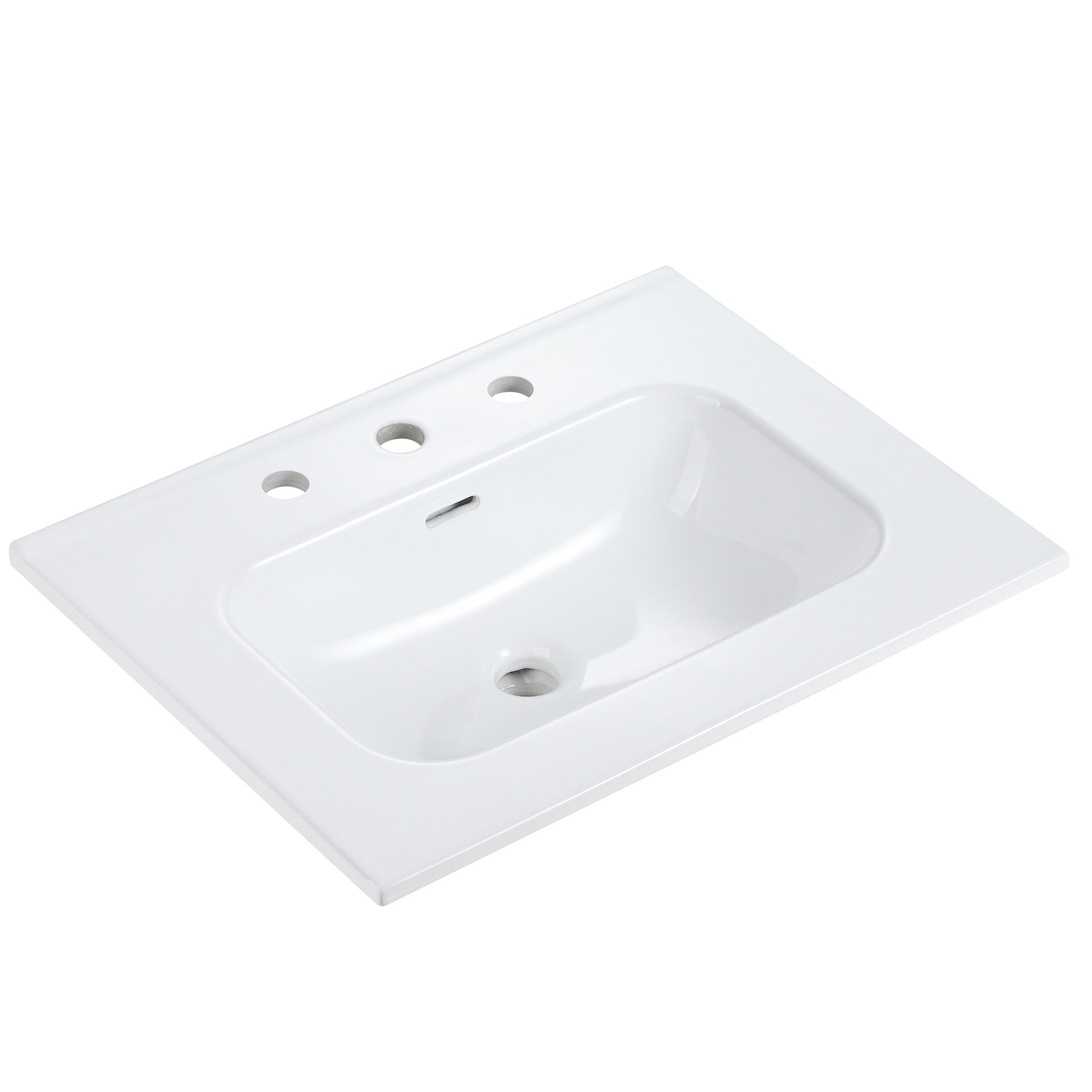 BB0924Y331, Integrated white ceramic basin with three predrilled faucet holes, drain assembly NOT included