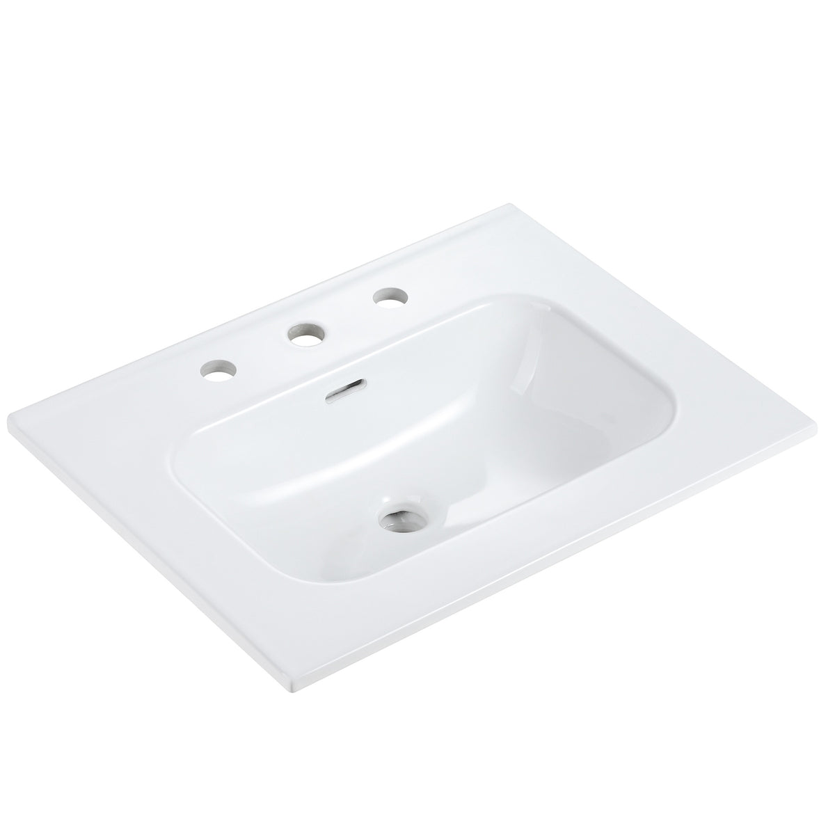 BB0924Y331, Integrated white ceramic basin with three predrilled faucet holes, drain assembly NOT included