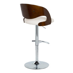 Pino Mid-Century Modern Adjustable Barstool with Swivel in Chrome Metal, Cherry Wood and White Faux Leather with Rounded T Footrest by LumiSource - Set of 2