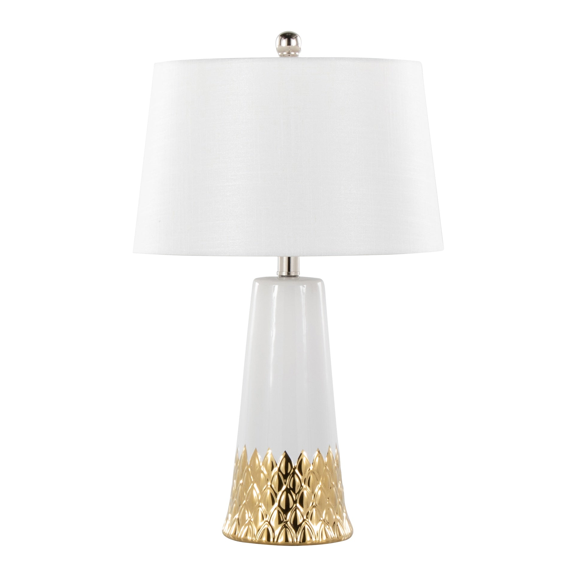 Penelope 22" Contemporary Ceramic Table Lamp with White & Gold Ceramic Body and White Shade by LumiSource