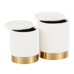 Marla Contemporary Nesting Ottoman Set in Gold Metal and Cream Plush Fabric by LumiSource