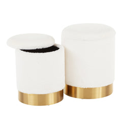 Marla Contemporary Nesting Ottoman Set in Gold Metal and Cream Plush Fabric by LumiSource
