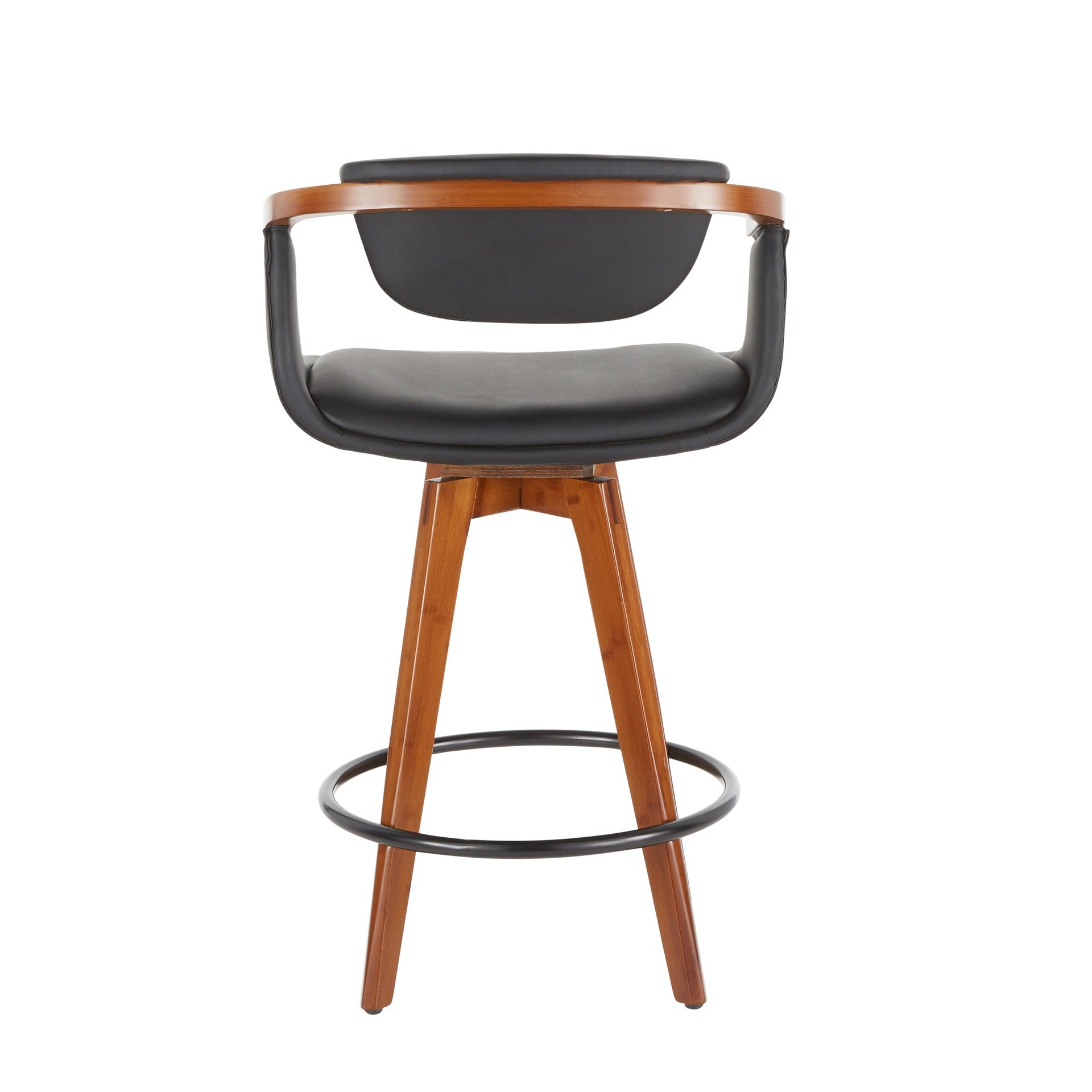 Oracle Mid-Century Modern Counter Stool in Walnut Bamboo and Black Faux Leather by LumiSource