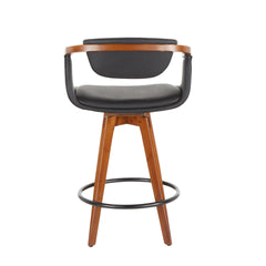Oracle Mid-Century Modern Counter Stool in Walnut Bamboo and Black Faux Leather by LumiSource