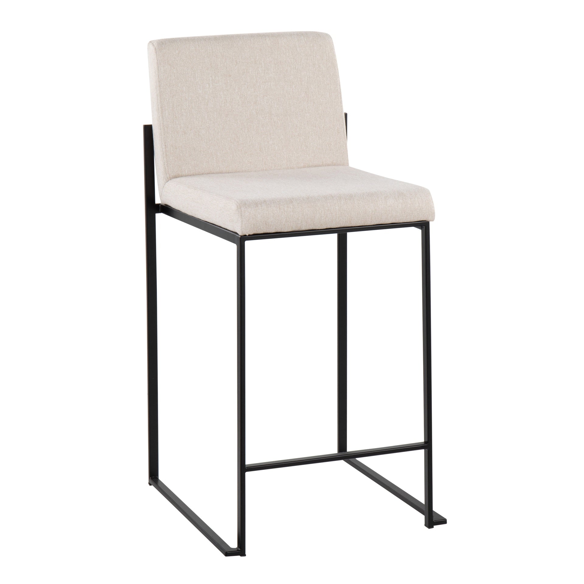 Fuji Contemporary High Back Counter Stool in Black Steel and Beige Fabric by LumiSource - Set of 2