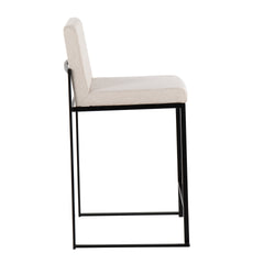 Fuji Contemporary High Back Counter Stool in Black Steel and Beige Fabric by LumiSource - Set of 2