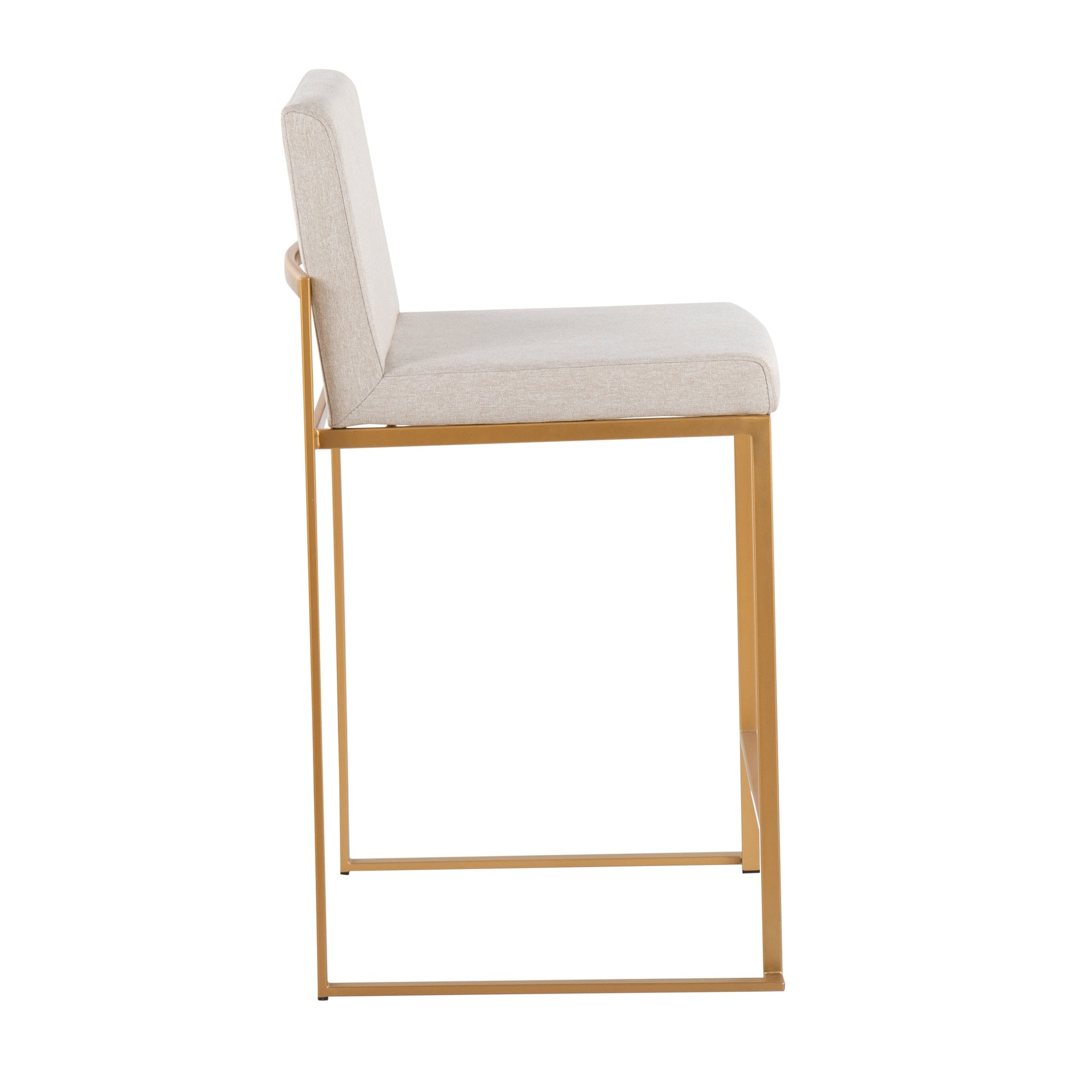 Fuji Contemporary High Back Counter Stool in Gold Steel and Beige Fabric by LumiSource - Set of 2