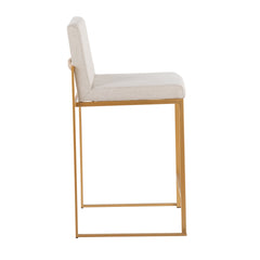 Fuji Contemporary High Back Counter Stool in Gold Steel and Beige Fabric by LumiSource - Set of 2