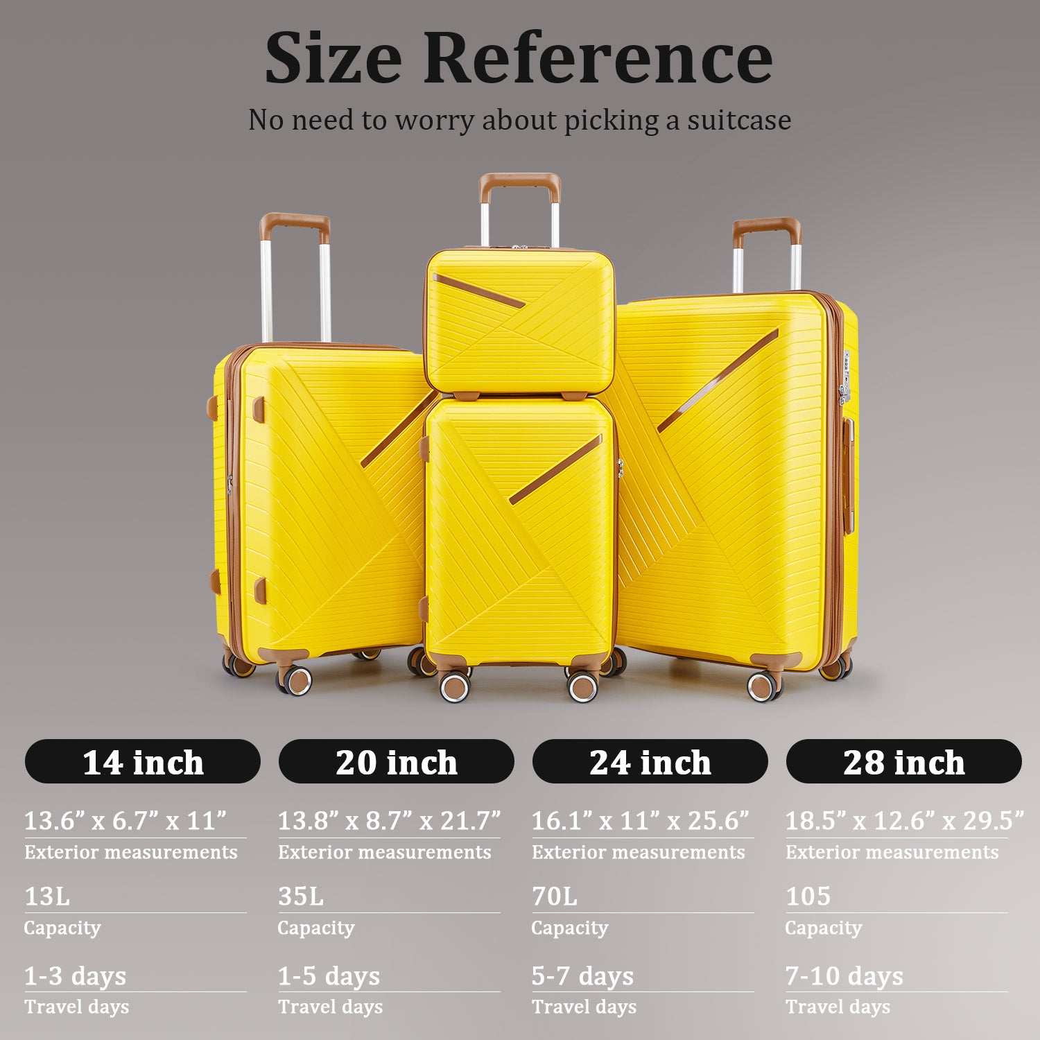 Luggage Sets 4 Piece(14/20/24/28), Expandable Lightweight Suitcase with 4 Double 360 Degrees Mute Spinner Wheels PP Materials Durable TSA Lock Travel Luggage