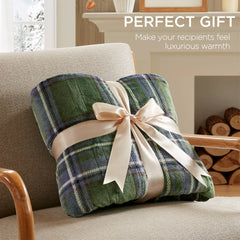 1-Piece 50x60" Heated Throw,Green Plaid