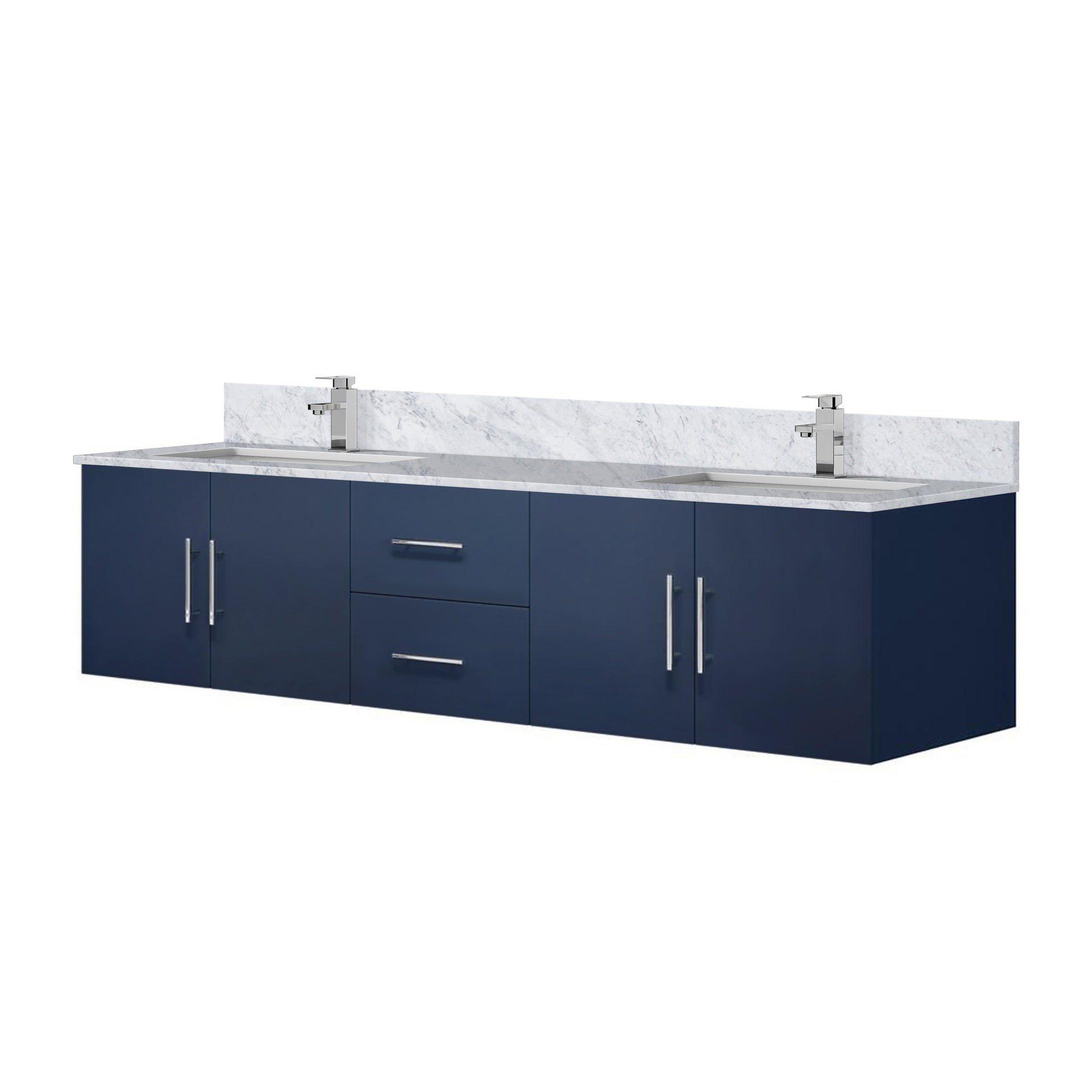 Navy Blue Double Bath Vanity 80 in. W x 22 in. D, Carrara Marble Top, and Faucet Set