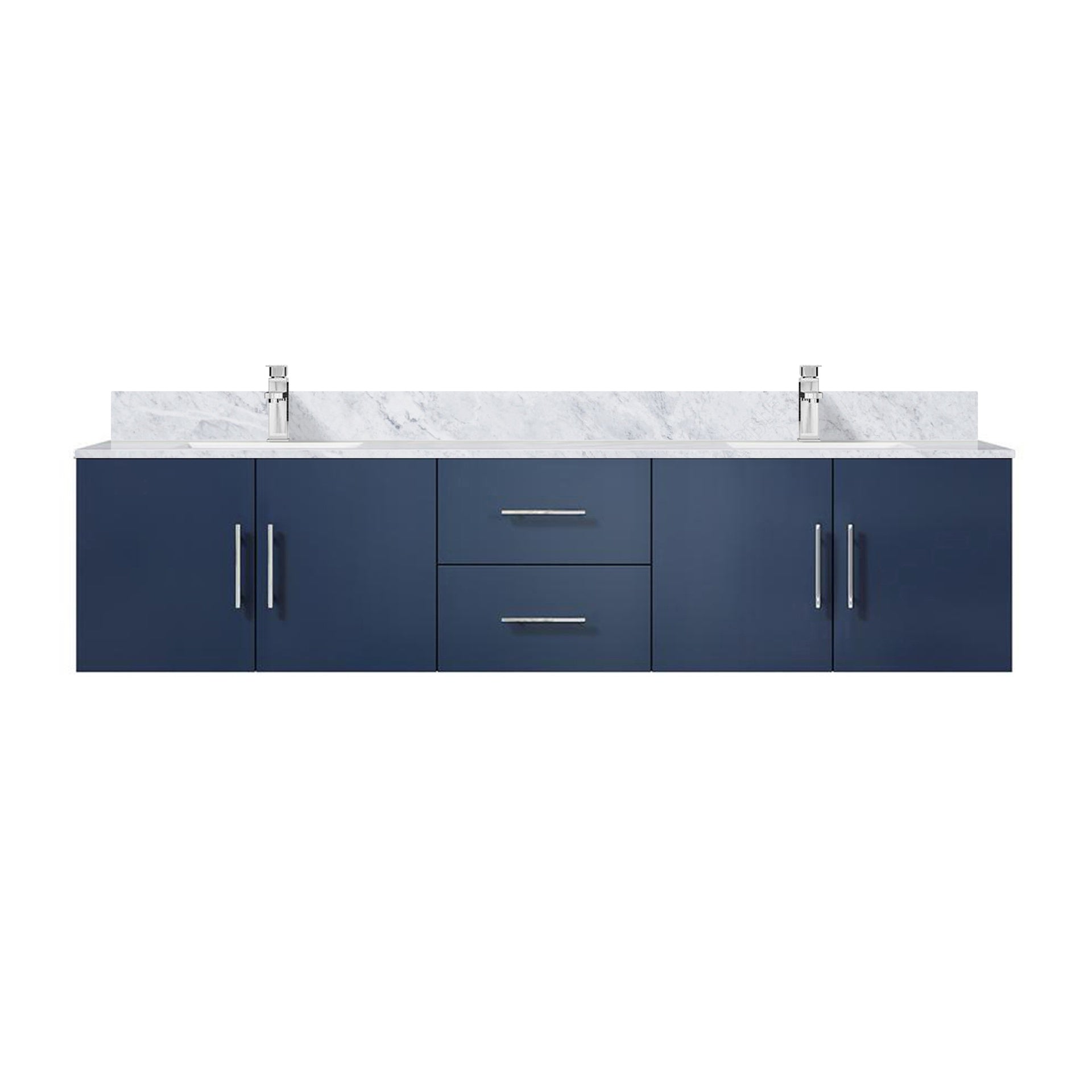 Navy Blue Double Bath Vanity 80 in. W x 22 in. D, Carrara Marble Top, and Faucet Set