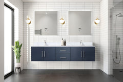 Navy Blue Double Bath Vanity 80 in. W x 22 in. D, Carrara Marble Top, and Faucet Set