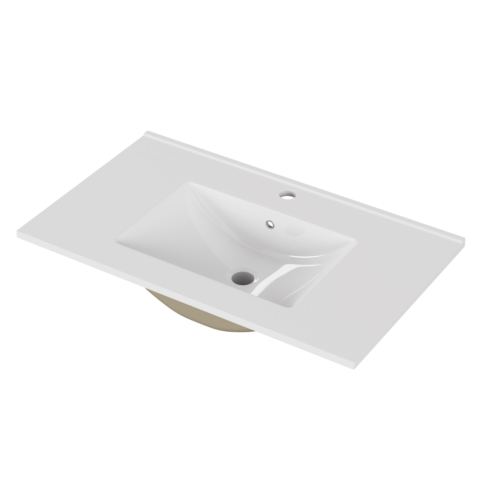 30-Inch White Ceramic Bathroom Sink, Fits 30-Inch Vanity,Pre-Drilled Faucet Hole,Modern Minimalist Design,Durable & Easy to Clean