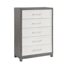 Five Drawers Chest Ivory and Gray Finish Bedroom Furniture 1pc