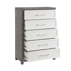 Five Drawers Chest Ivory and Gray Finish Bedroom Furniture 1pc