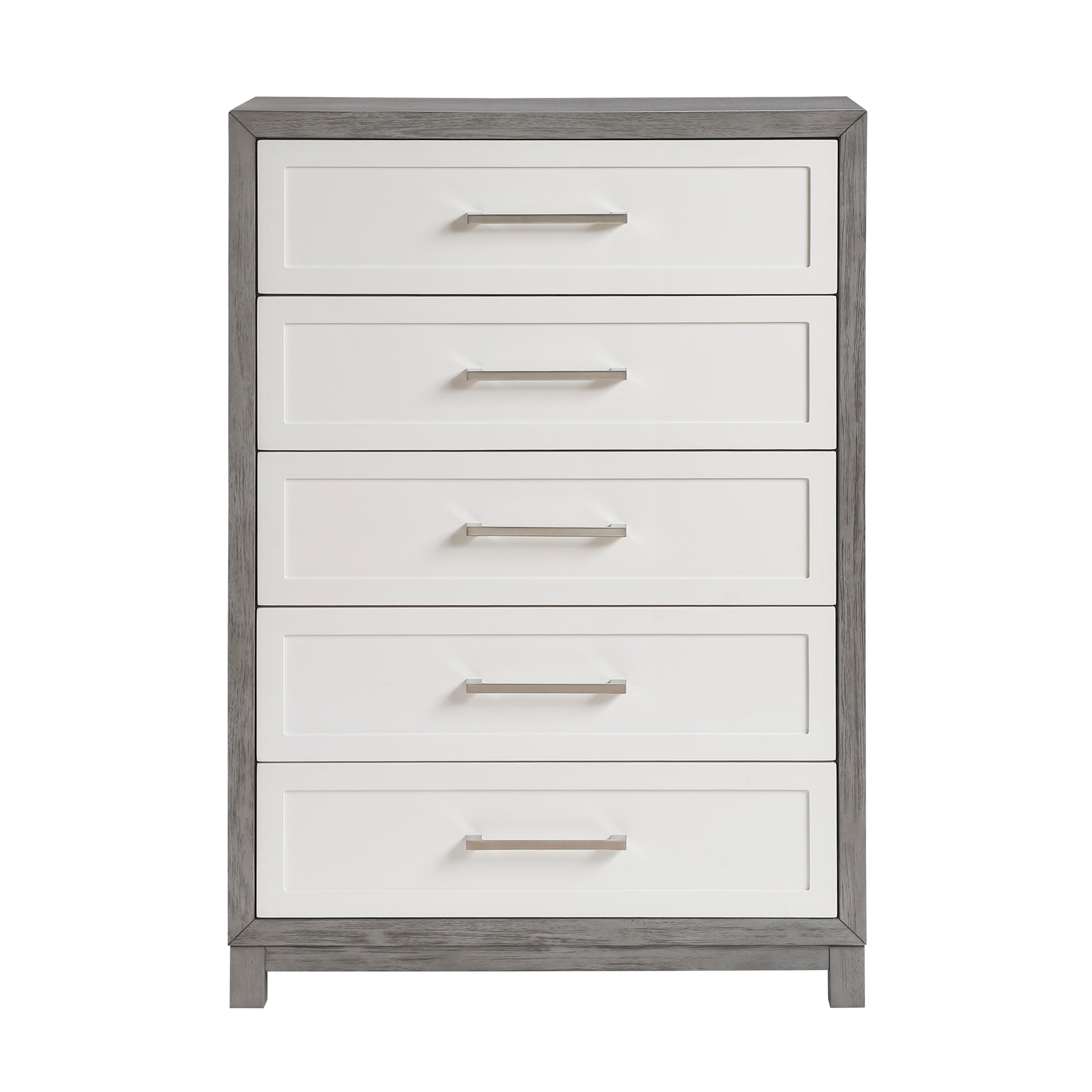Five Drawers Chest Ivory and Gray Finish Bedroom Furniture 1pc