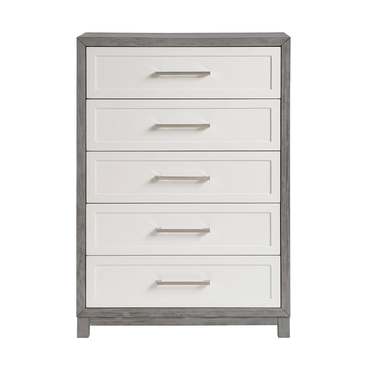 Five Drawers Chest Ivory and Gray Finish Bedroom Furniture 1pc