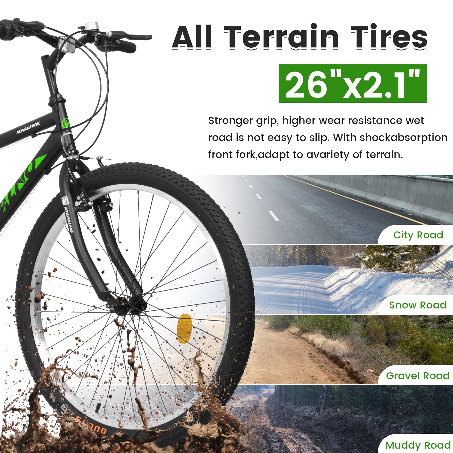 A26338 26 Inch Carbon Steel Frame Mountain Bike,21-Speed Dual V-Brake, Adult and Teens Bicycle for Mountain