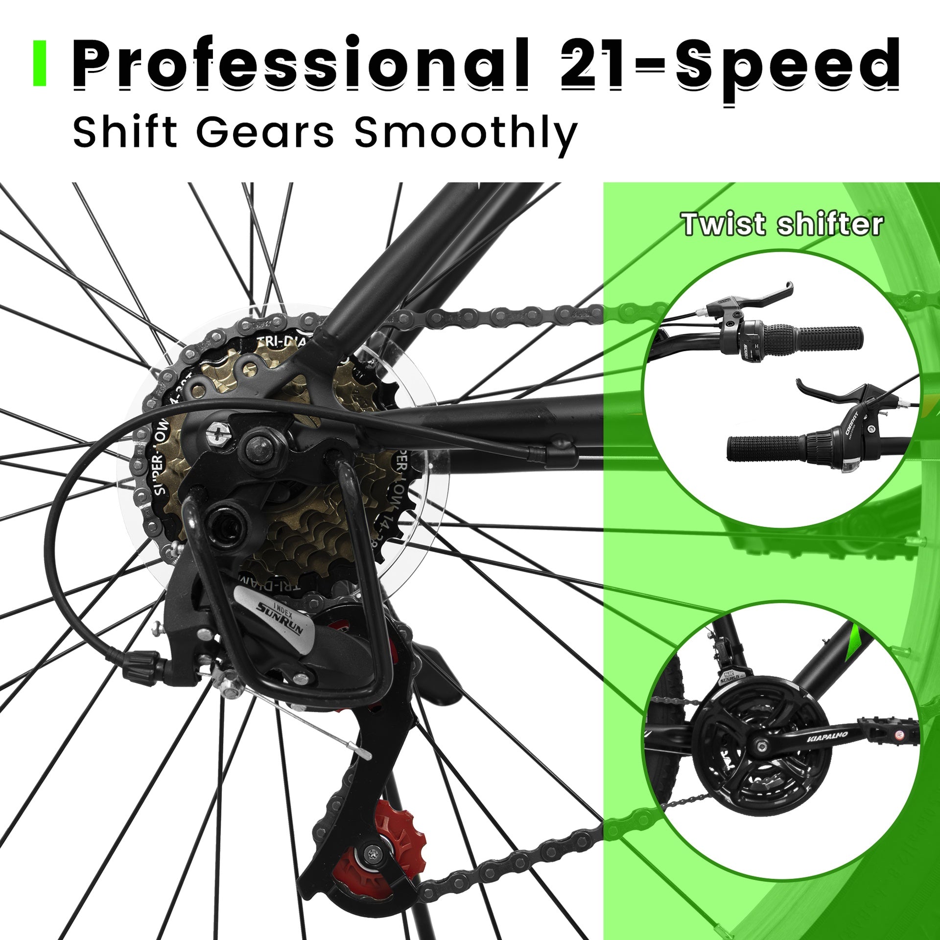 A26338 26 Inch Carbon Steel Frame Mountain Bike,21-Speed Dual V-Brake, Adult and Teens Bicycle for Mountain