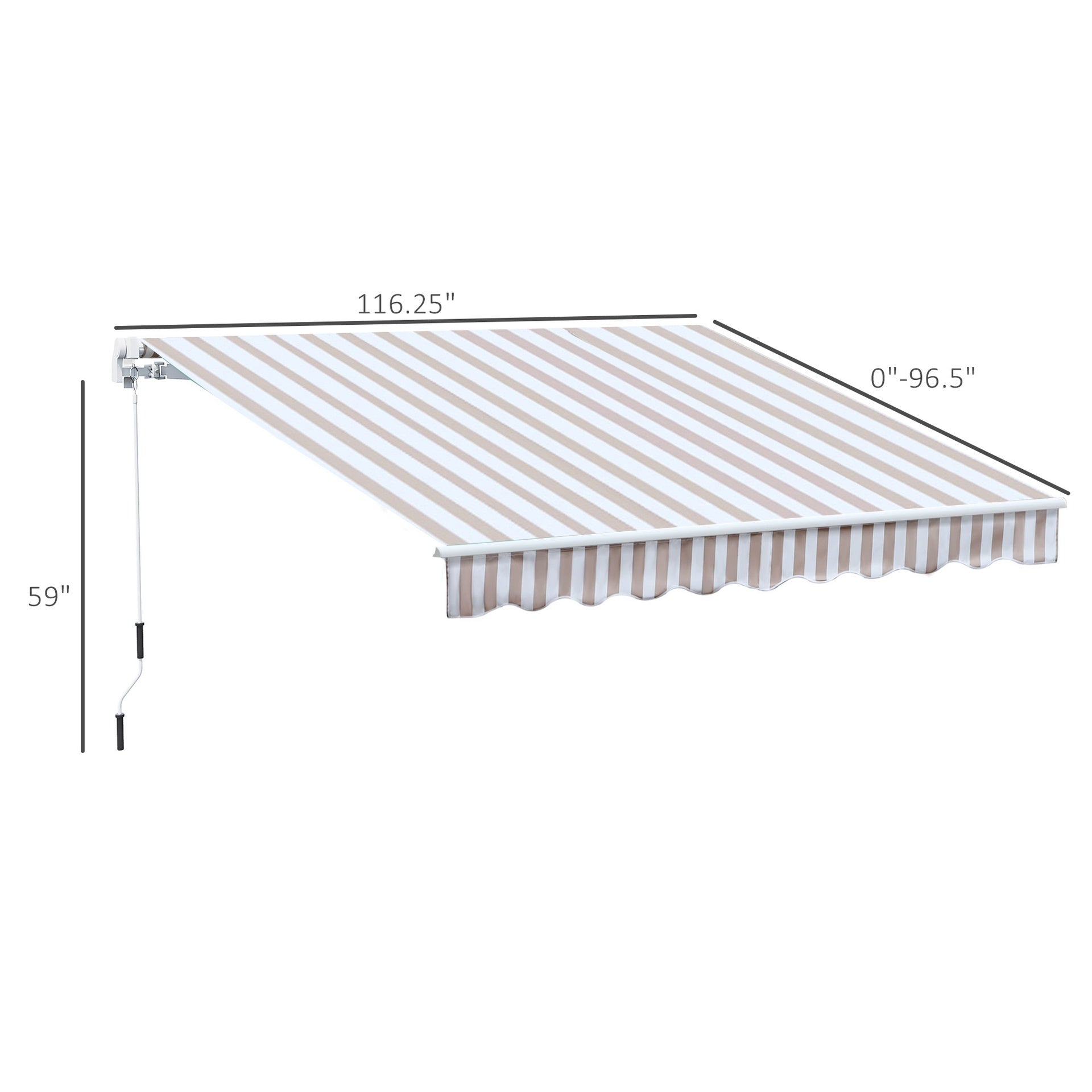 Outsunny 10' x 8' Retractable Awning, Patio Awnings, Sunshade Shelter w/ Manual Crank Handle, UV & Water-Resistant Fabric and Aluminum Frame for Deck, Balcony, Yard, Beige Stripes