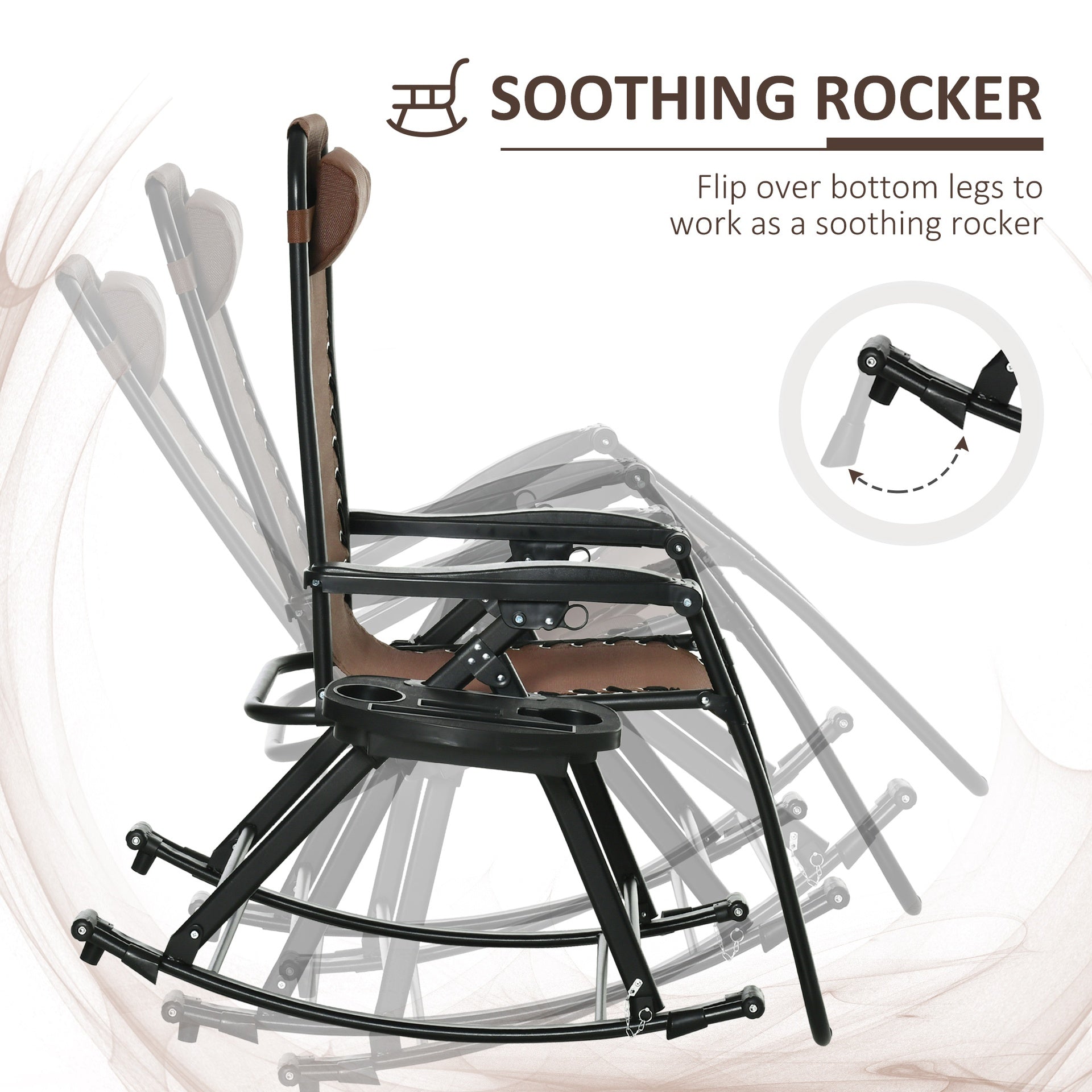 Outsunny Set of 2 Outdoor Rocking Chairs, Foldable Reclining Zero Gravity Lounge Rocker with Pillow, Cup & Phone Holder, Combo Design with Folding Legs, Brown