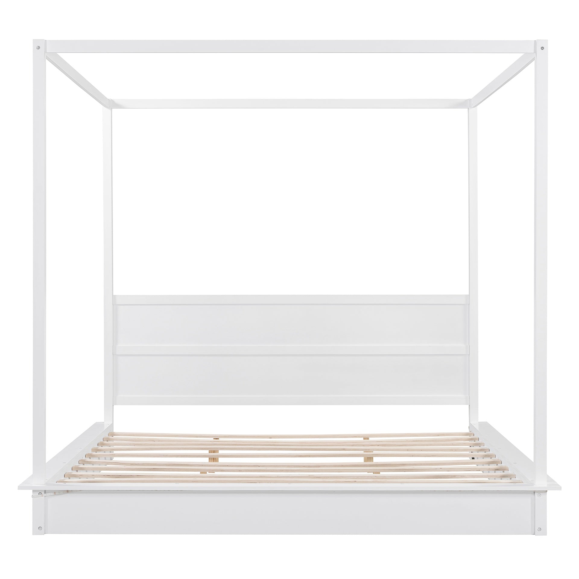 King Size Wood LED Canopy Bed ,Canopy Platform bed With Support Slats, No Box Spring Needed, White