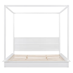 King Size Wood LED Canopy Bed ,Canopy Platform bed With Support Slats, No Box Spring Needed, White