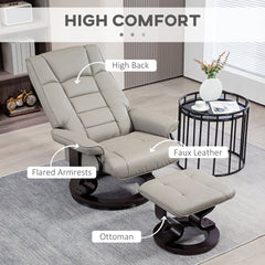 HOMCOM Recliner with Ottoman, Swivel Recliner Chair and Ottoman, Faux Leather Reclining Chair with High Back and Wood Frame for Living Room, Bedroom, Gray