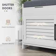 HOMCOM Shoe Bench, Entryway Bench with Shoe Storage, Cushion, Hidden Compartments, Adjustable Shelves and Shutter Doors, 35.4" Shoe Organizer for Entryway, Hallway, Holds Up to 352 lbs., White