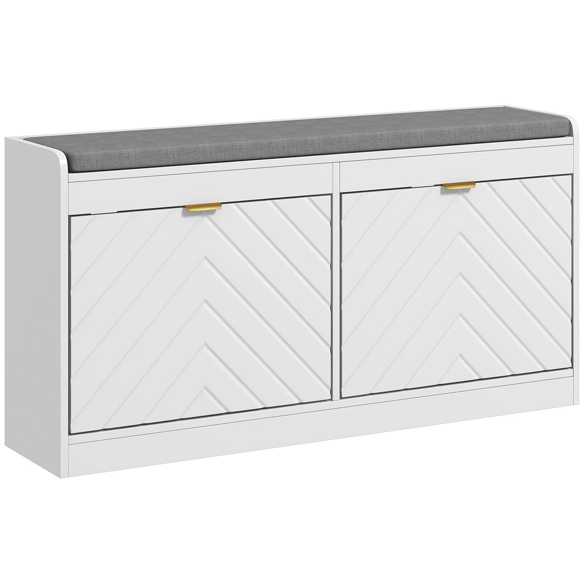 HOMCOM Shoe Bench, Entryway Bench with 2 Flip Drawers, Seating Cushion, and 2 Vents for 8 Pairs of Shoes for Hallway, White