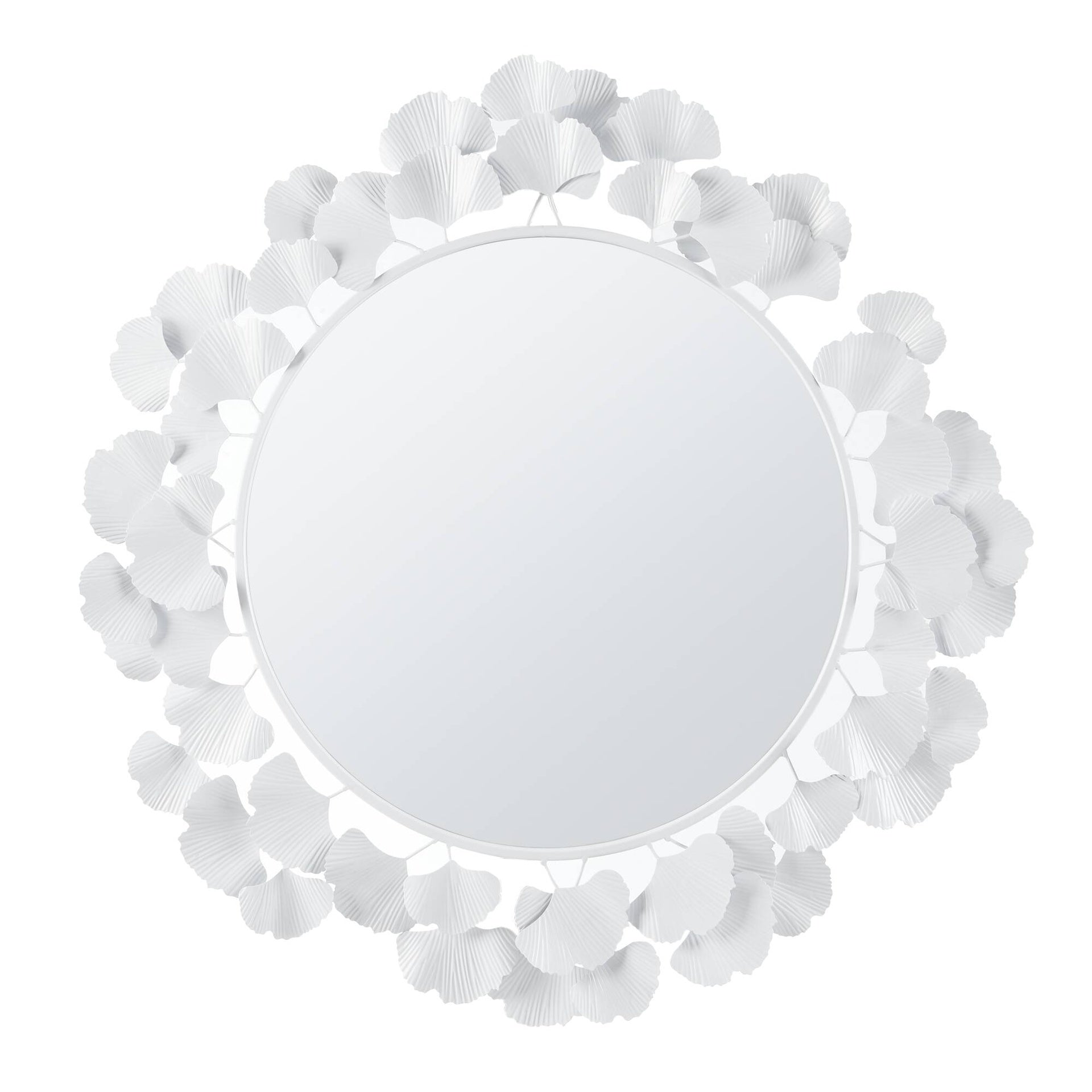 30.5"Eden Gingko Leaf Round Wall Mirror White