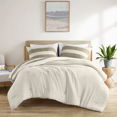 3-Piece Full/Queen Stripe Textured Print Comforter Set,Neutral