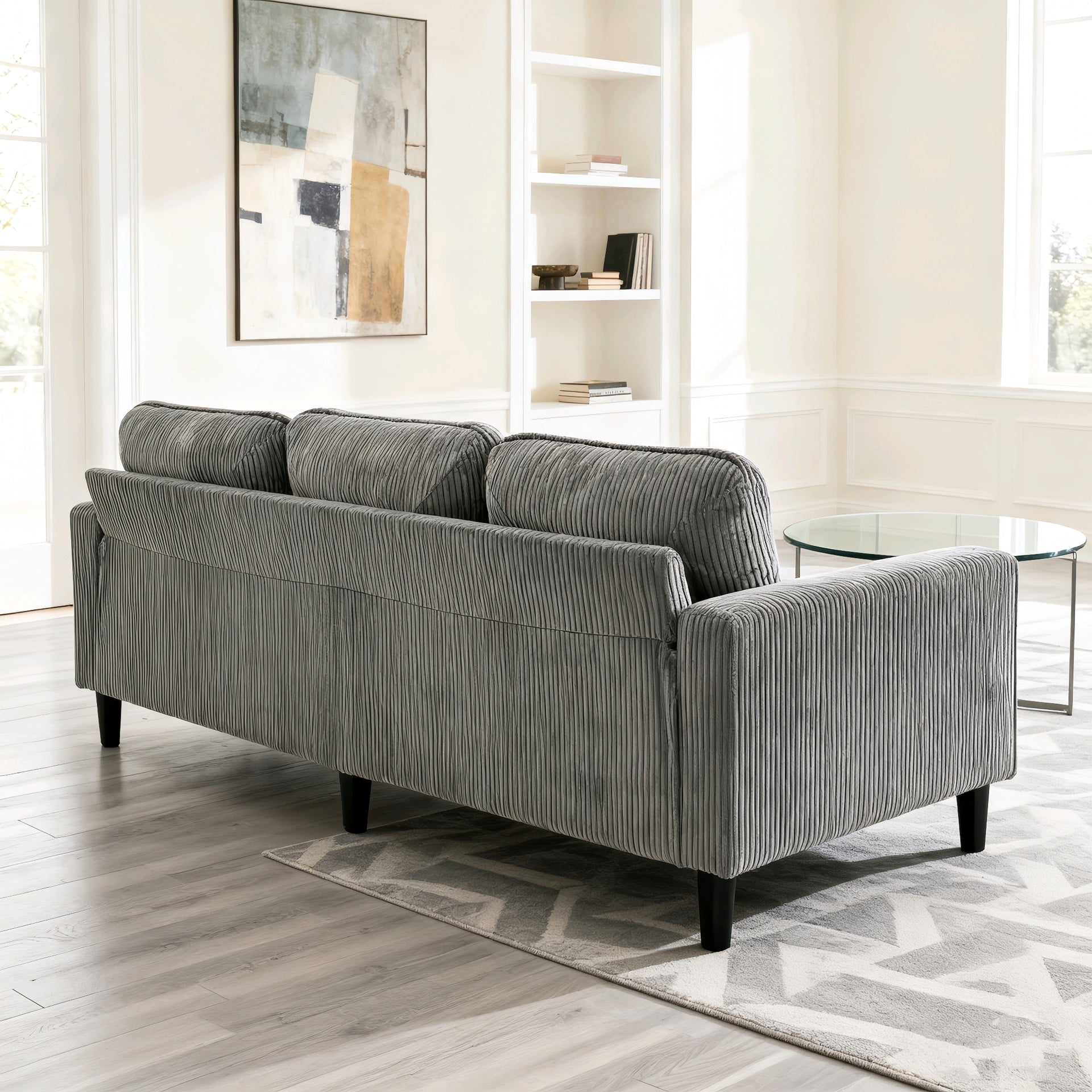 light grey color knock down 3-seat combo sofa with storage ottoman for living room apartment bedroom and compact room, Upholstered sectional Couch, L Shaped Bench with a footrest, a individual storage