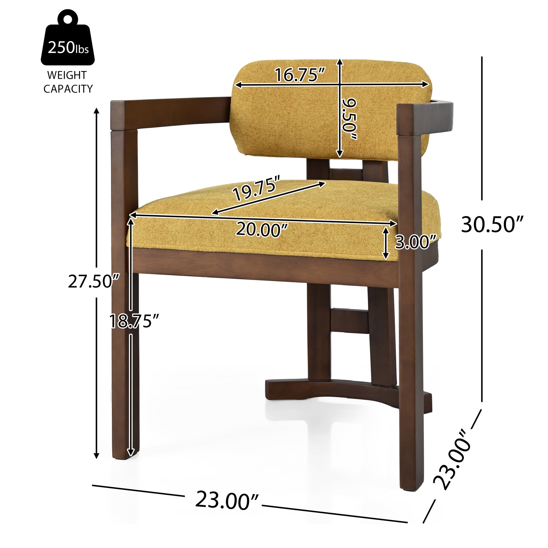 Indoor Upholstered Wood Dining Chair(Set of 2),Yellow+Walnut