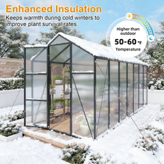 6x14FT Walk-in Outdoor Greenhouse - Polycarbonate Garden Greenhouse with Sturdy Aluminum Frame, Adjustable Vents, Lockable Door & UV Protection for Backyard