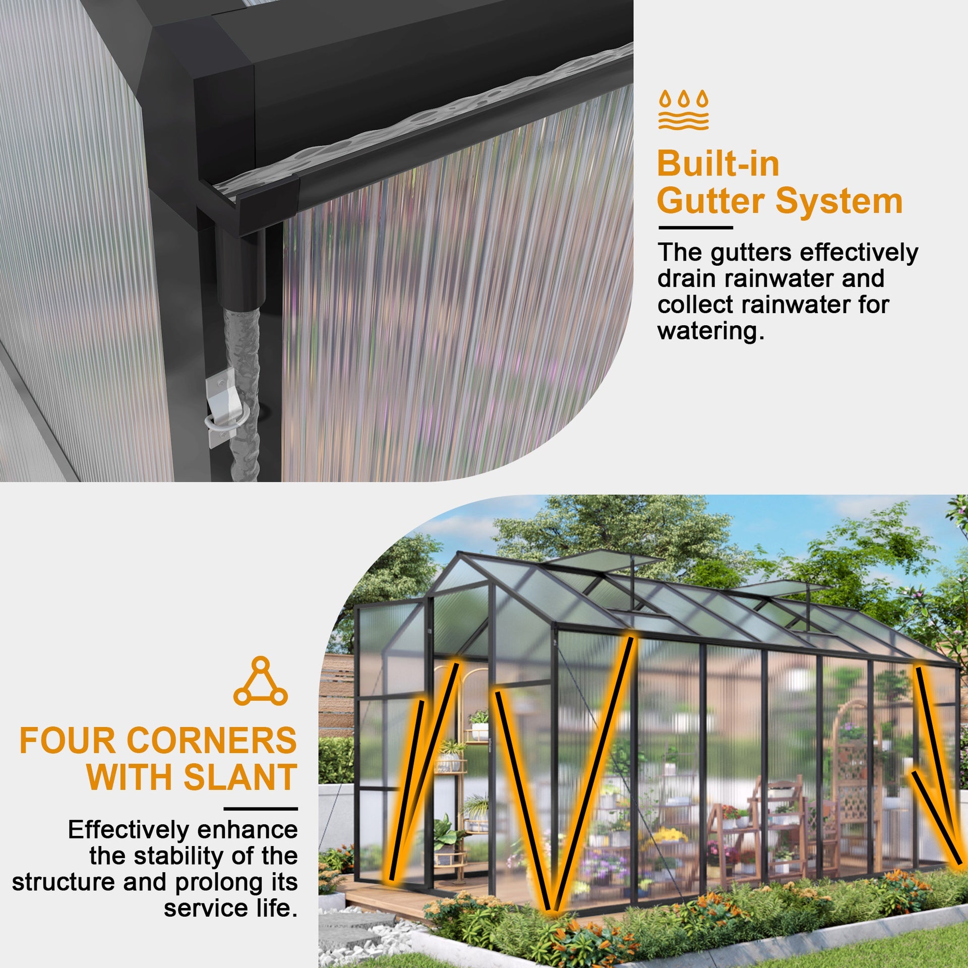 6x14FT Walk-in Outdoor Greenhouse - Polycarbonate Garden Greenhouse with Sturdy Aluminum Frame, Adjustable Vents, Lockable Door & UV Protection for Backyard