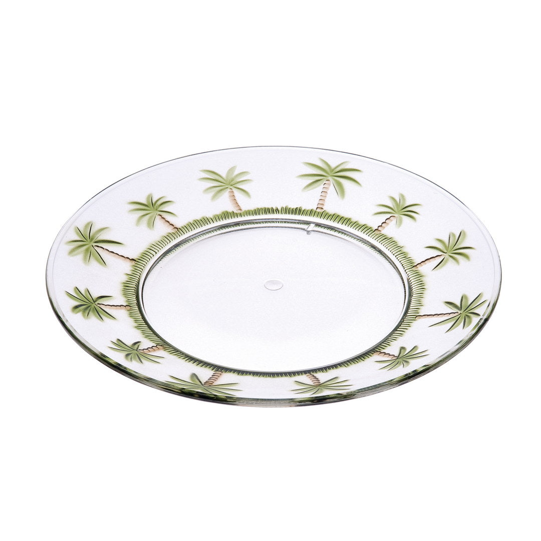 Palm Tree Design 9" Acrylic Dinner Plates Set of 4, Crystal Clear Plastic Plates Reusable, Unbreakable Kitchen Plates for All Occasions BPA Free Dishwasher Safe