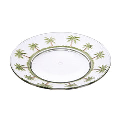 Palm Tree Design 9" Acrylic Dinner Plates Set of 4, Crystal Clear Plastic Plates Reusable, Unbreakable Kitchen Plates for All Occasions BPA Free Dishwasher Safe
