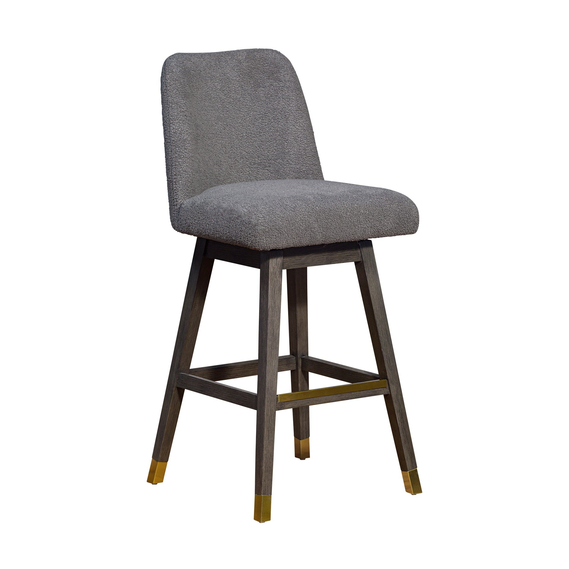 Ralena Swivel Bar Stool in Gray Oak Wood Finish with Gray Boucle Fabric