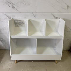 Kids Bookshelf and Toy Organizer, 5 Cubbies Wooden Open Bookcase, 2-Tier Baby Storage Display Organizer with Legs, Free Standing for Playing Room, Bedroom, Nursery, Classroom, White