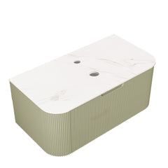 DINA 36'' Wall Mounted Cabinet, with Carrara White Artificial Marble Countertop and Drawer, NO Basin, NO Faucet, Light Green Color